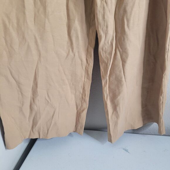 NEW Zara Large pants tall wide leg button zip pockets dress trousers khaki brown - Picture 7 of 12